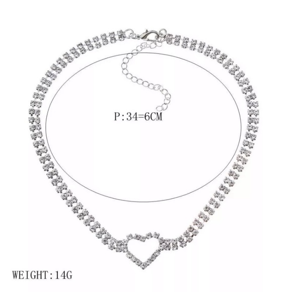 🌟 Silver Heart Pendant Rhinestone Choker Necklace - Picture 5 of 6